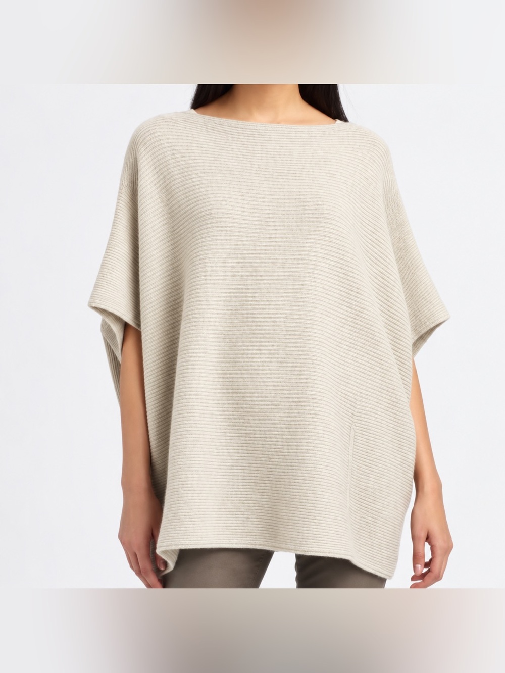 Vince Wool Cashmere Ribbed Poncho Sweater Cream XS/S